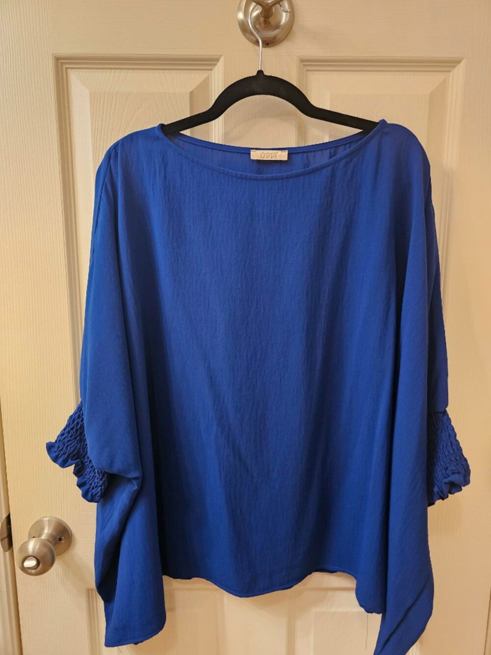 NWOT Oddy Small Cobalt Blue Oversized Blouse w / Elastic Cuffs